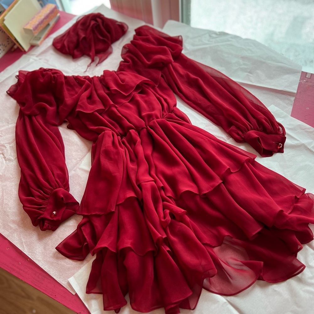 VTG 80s SILK CHIFFON red dress Toronto boutique Wayne Clark